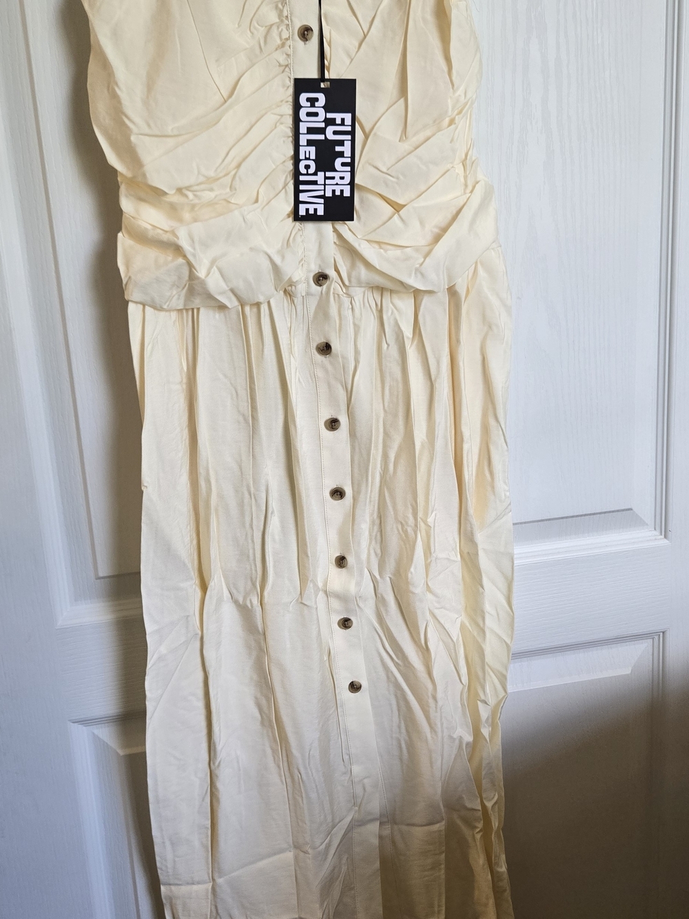 Future Collective Strapless Cream Button-Front Dress